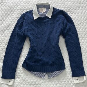 Navy Blue Cable Knit Sweater•Size PETITE L• Excellent Condition